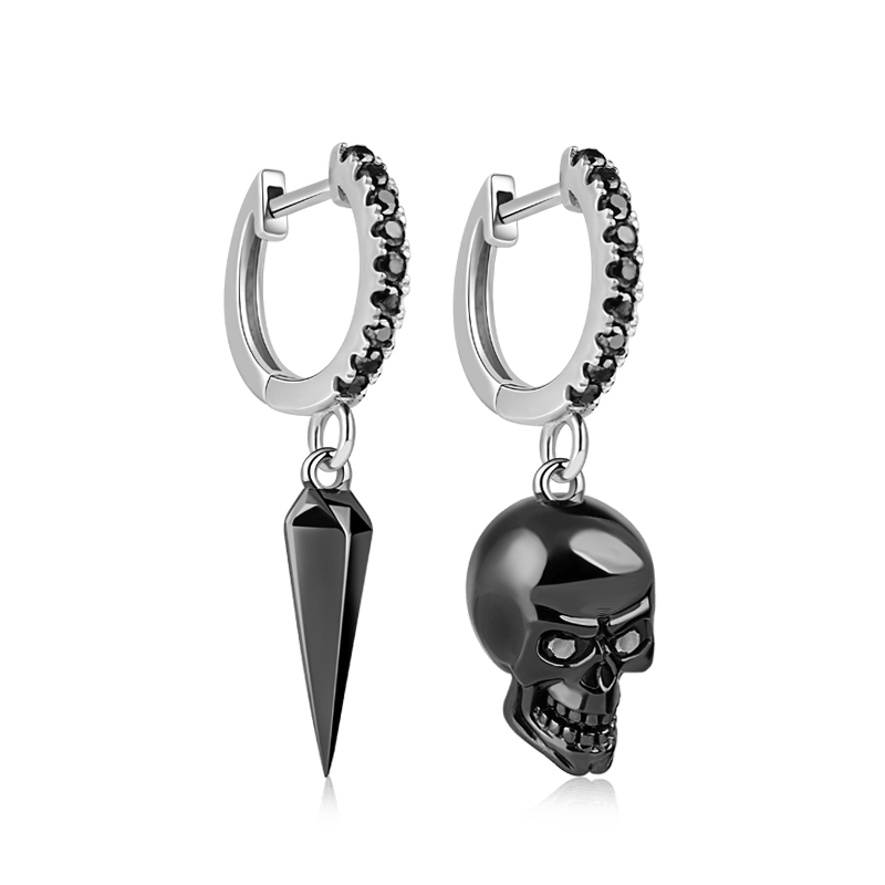 Gnoce "Skull Love" Skull and Awl Earring Set 925 Sterling Silver with Black Plated_1