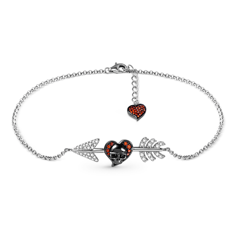 Gnoce "First Meet You" Skull with Arrow Sterling Silver Bracelet/Anklet inlaid with CZ Stones_1