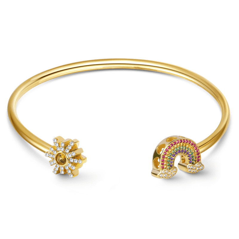 Rainbow and Sun Bangle Bracelet Sterling Silver 18K Gold Plated Inlaid with Colorful Gemstones_1