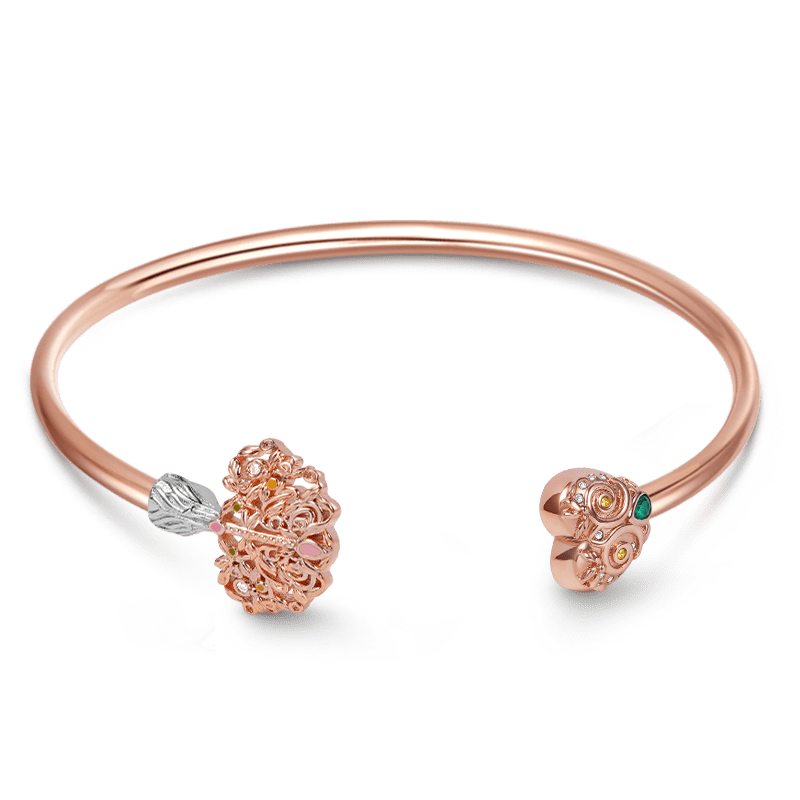 Life Tree Open Bangle Sterling Silver 18K Rose Gold Plated Inlaid with Stones_1