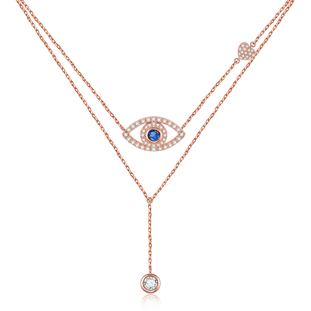Gnoce "Devil's Eye" Dazzling 925 Sterling Silver Necklace with Clear CZ Stones_1
