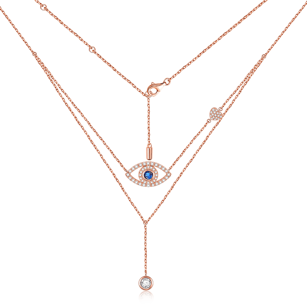 Gnoce "Devil's Eye" Dazzling 925 Sterling Silver Necklace with Clear CZ Stones_2