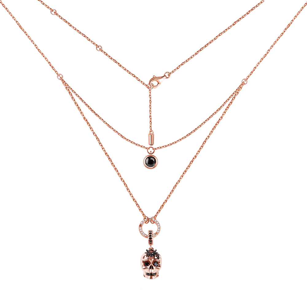 Gnoce "Eternity Of Life" Skull with Spider Beads 925 Sterling Silver 18K Rose Gold Plated Necklace_2