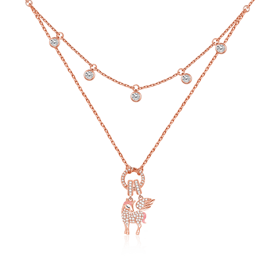 Gnoce "Divine Soul and Spirit" Unicorn 925 Sterling Silver 18K Rose Gold Plated Necklace_1