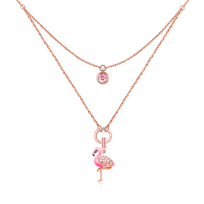Gnoce "Fiery Passion" Flamingo 925 Sterling Silver 18K Rose Gold Plated Necklace_1