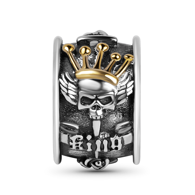 Skull King with Crown plated with 18K Gold Charm Vintage Bead S925 Sterling Silver Jewelry for Men_1