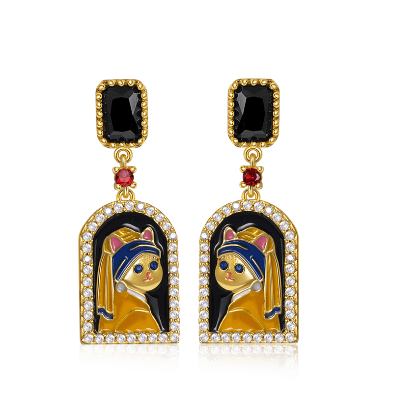 Cat with A Pearl Earring Earring Sterling Silver_1