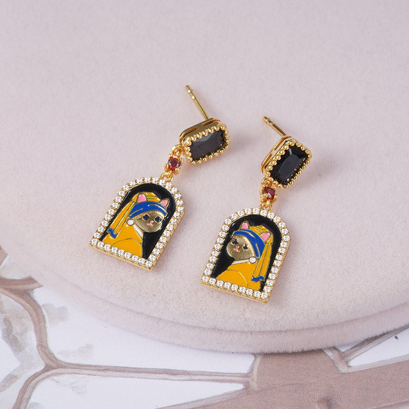 Cat with A Pearl Earring Earring Sterling Silver_2