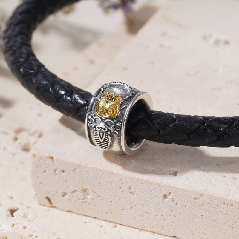 Route 66 Men's Charm Bead Sterling Siver fit Men's Bracelet Jewelry for Men_2