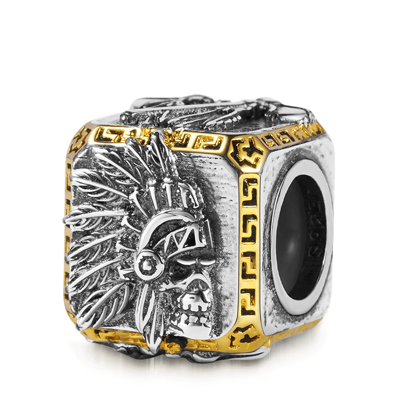 Indian Skull Men's Charm Bead Sterling Siver 18K Gold Plated fit Men's Bracelet Jewelry for Men_1