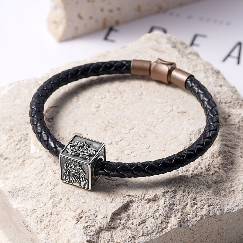 Dancing Lion Men's Charm Bead Sterling Siver 18K Gold Plated fit Men's Bracelet Jewelry for Men_2