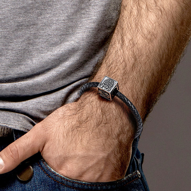 Dancing Lion Men's Charm Bead Sterling Siver 18K Gold Plated fit Men's Bracelet Jewelry for Men_3