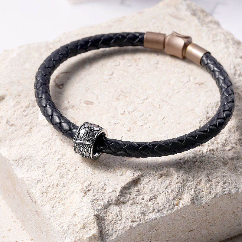 "Luck" Men's Charm Bead Sterling Siver 18K Gold Plated fit Men's Bracelet Jewelry for Men_3