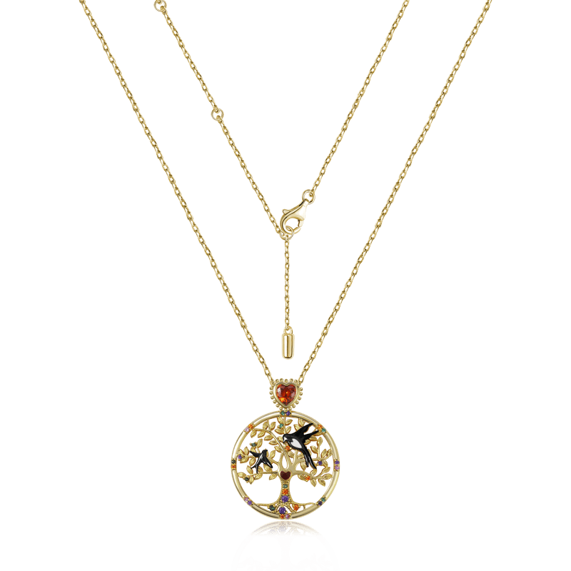 Tree of Life Necklace with Heart Ruby and Colorful Gemstones Sterling Silver 18K Gold Plated_3