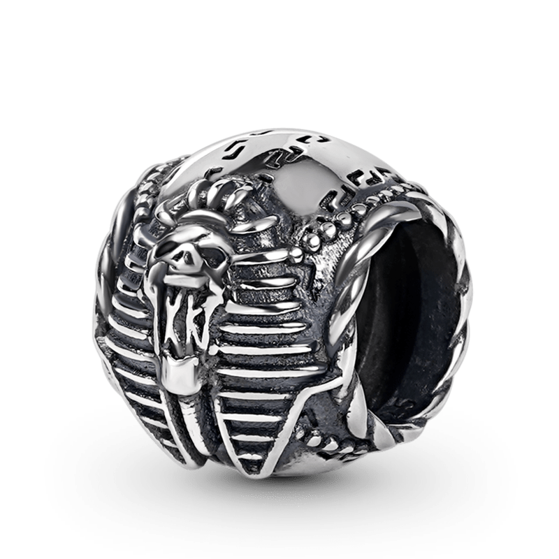 Egyptian Pharaoh Skull Men's Charm Bead Sterling Siver fit Men's Bracelet Jewelry for Men_2