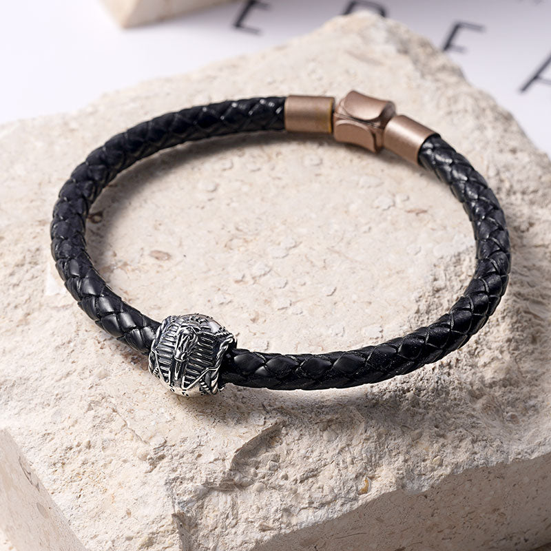 Egyptian Pharaoh Skull Men's Charm Bead Sterling Siver fit Men's Bracelet Jewelry for Men_3