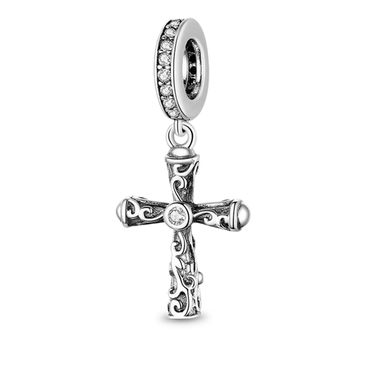 Retro Cross Pendant Dangle Charm Sterling Silver Inlaid with Crystal Gemstones_1
