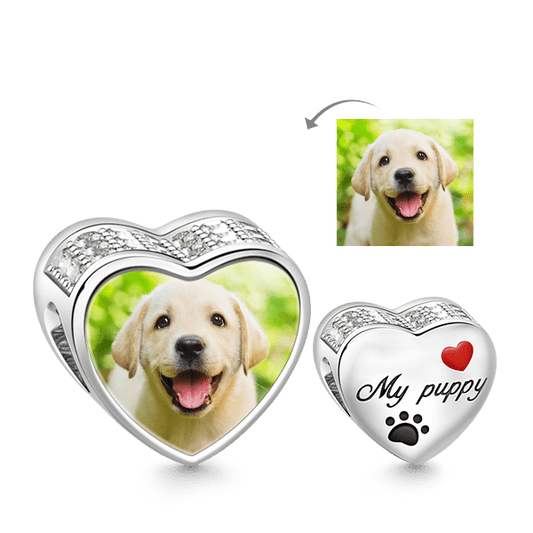 Gnoce "Sweet Memory of My Pug/Puppy/ Dog "Sterling Silver Love My Puppy Clear CZ Photo/DIY/Custom Charms for Good Memory of Dog/pug Gift_1