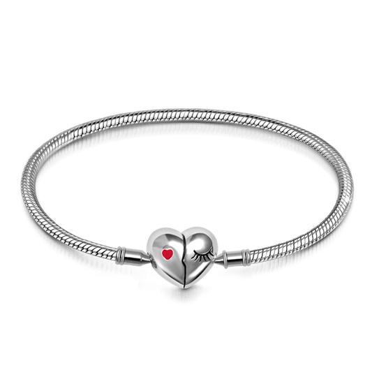 Gnoce "Love Your Smile" 925 Sterling Silver Heart Clasp Half Smiling Eyelash Half Clear CZ Stones with Red Enamel Heart Bracelet_1