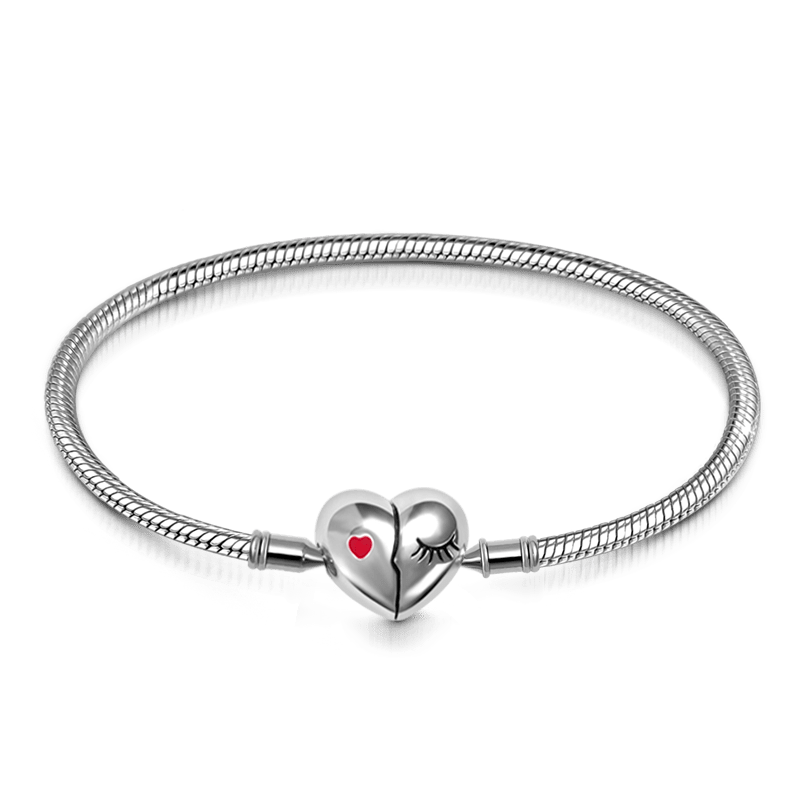 Gnoce "Love Your Smile" 925 Sterling Silver Heart Clasp Half Smiling Eyelash Half Clear CZ Stones with Red Enamel Heart Bracelet_1