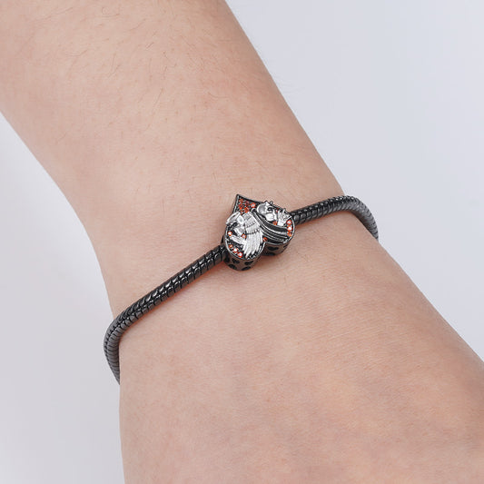 Devil Angel Black Heart Charm Bead Sterling Silver Inlaid with Red Gemstones_3