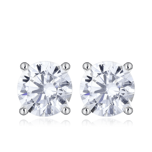 Round CZ Stone Stud Earrings Sterling Silver_1