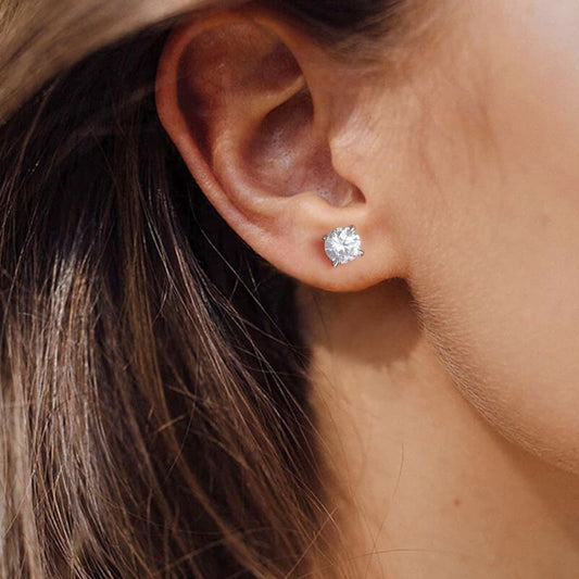 Round CZ Stone Stud Earrings Sterling Silver_3