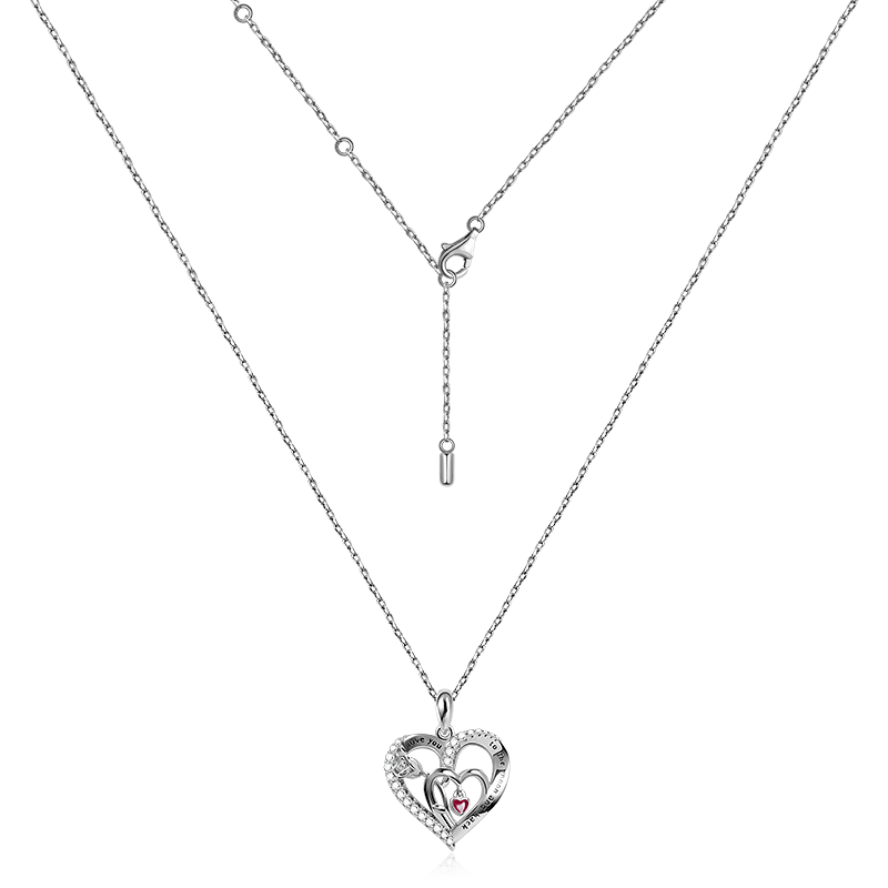 Triple Heart Necklace with Rose and Crystal Gemstones Sterling Silver_2