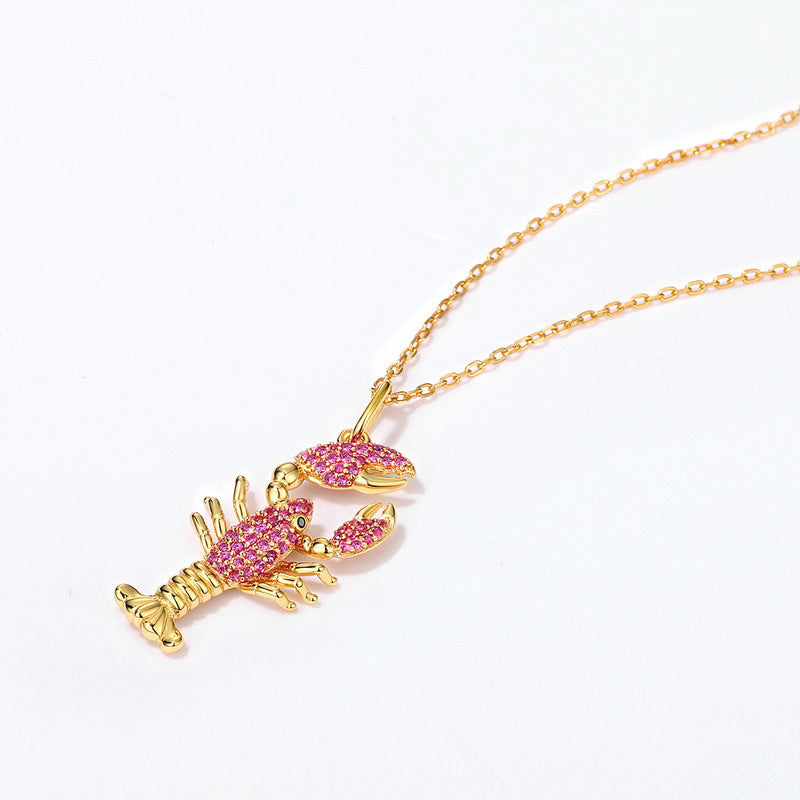 Lobster Necklace Inlaid with Shiny Spinels Gold Plated Sterling Silver Ocean Collection_3