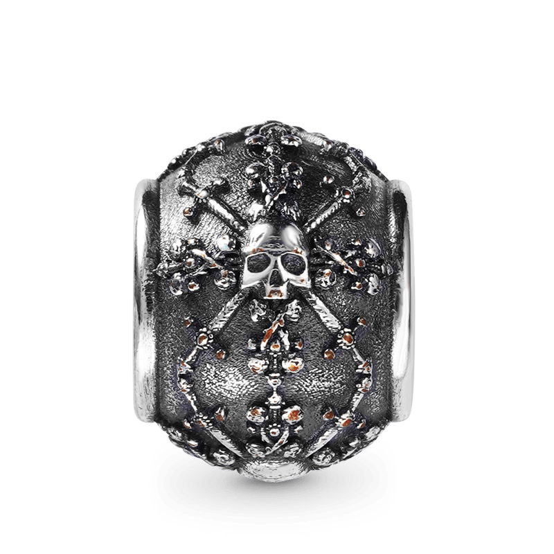 Skull with Swords Men's Charm Bead Sterling Siver fit Men's Bracelet Jewelry for Men_1