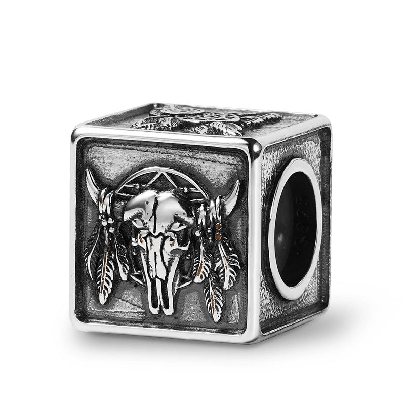 Indian Bull Skull Men's Charm Bead Sterling Siver fit Men's Bracelet Jewelry for Men_1