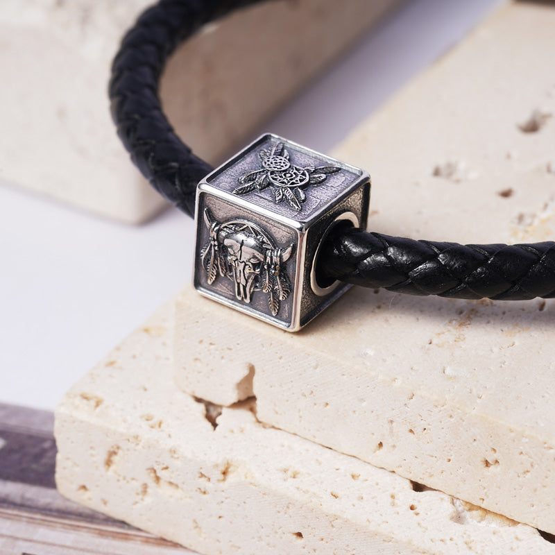 Indian Bull Skull Men's Charm Bead Sterling Siver fit Men's Bracelet Jewelry for Men_2