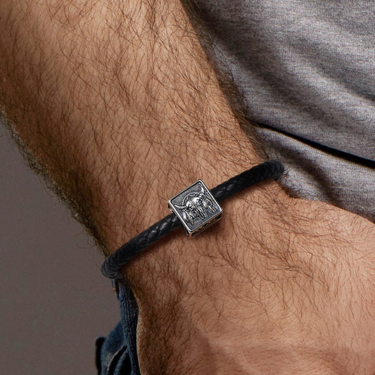 Indian Bull Skull Men's Charm Bead Sterling Siver fit Men's Bracelet Jewelry for Men_3