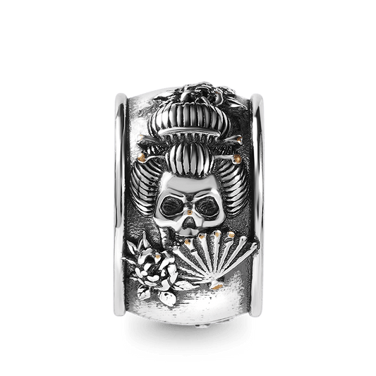 Geisha Skull Men's Charm Bead Sterling Siver fit Men's Bracelet Jewelry for Men_1