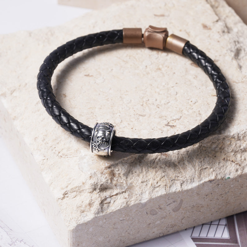 Geisha Skull Men's Charm Bead Sterling Siver fit Men's Bracelet Jewelry for Men_2