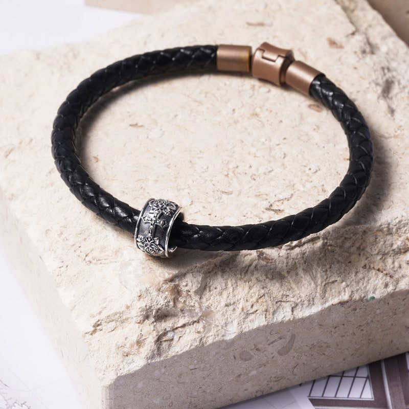 Skull Cross & Rose Men's Charm Bead Sterling Siver fit Men's Bracelet Jewelry for Men_2