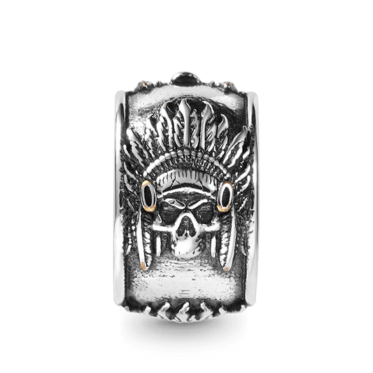 Indian Chief Skull Men's Charm Bead Sterling Siver fit Men's Bracelet Jewelry for Men_1