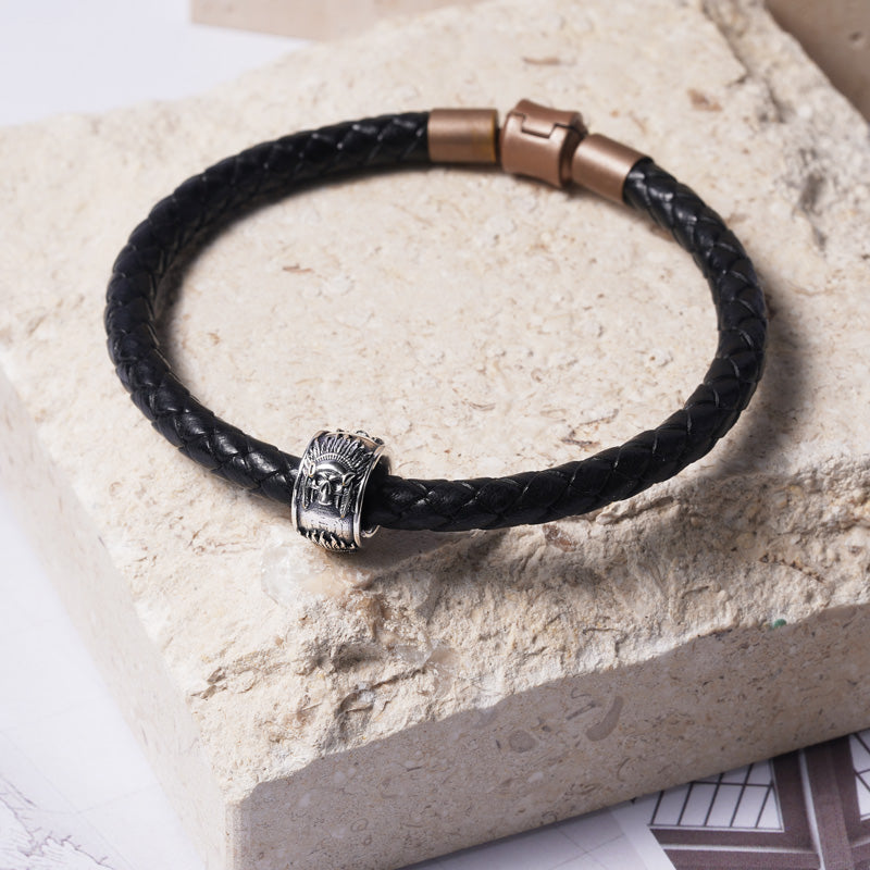 Indian Chief Skull Men's Charm Bead Sterling Siver fit Men's Bracelet Jewelry for Men_2