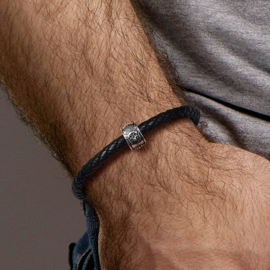 Indian Chief Skull Men's Charm Bead Sterling Siver fit Men's Bracelet Jewelry for Men_3