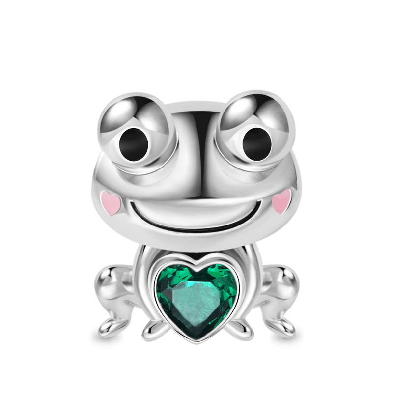 Cute Frog Embraces Heart Gemstone Charm Bead Sterling Silver_1