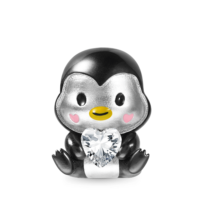 Cute Penguin Embraces Heart Gemstone Charm Bead 925 Sterling Silver_1