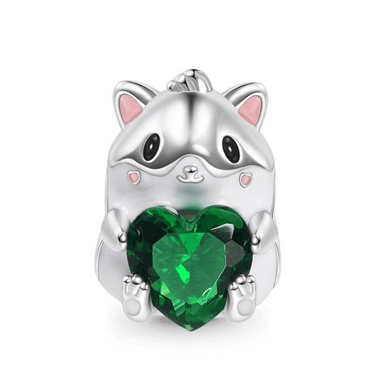 Cute Hamster Embraces Heart Gemstone Charm Bead 925 Sterling Silver_1