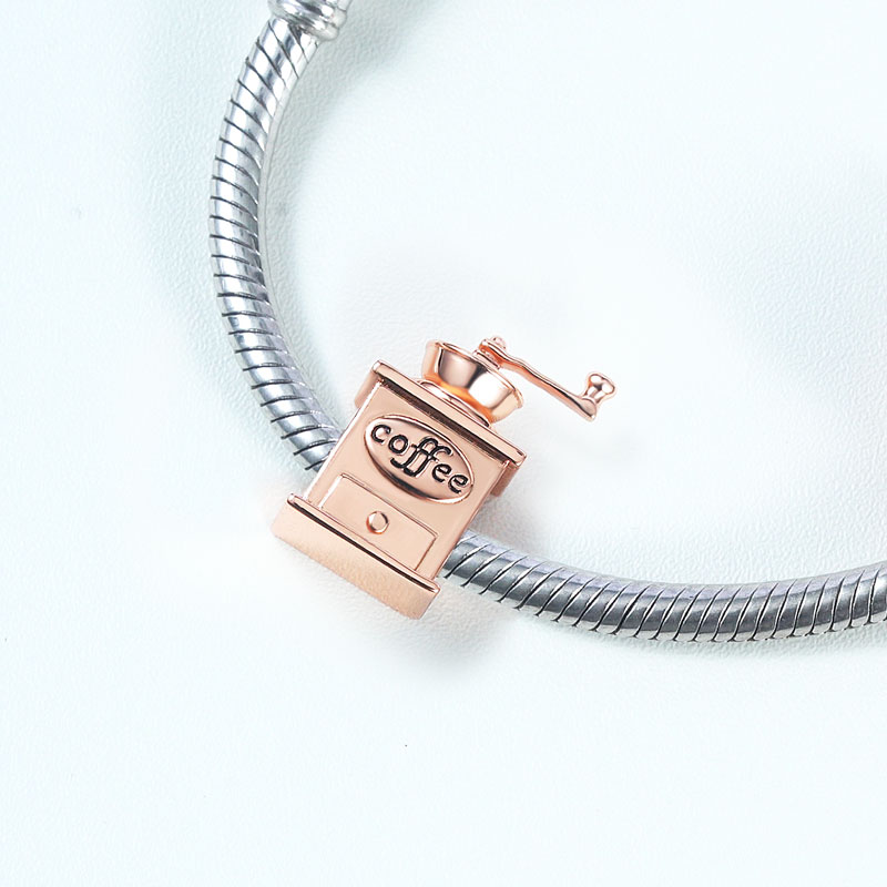 Coffee Grinder Charm Bead 925 Sterling Silver 18K Rose Gold Plated_2