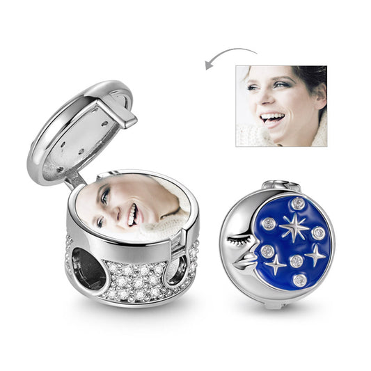 Gnoce "I Love You to The Moon & Back" Romantic Moon and Star 925 Sterling Silver locket Photo Charm Bead_1
