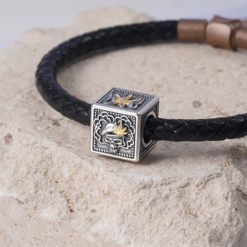 Smoking Skull Men's Charm Bead Sterling Siver fit Men's Bracelet Jewelry for Men_2