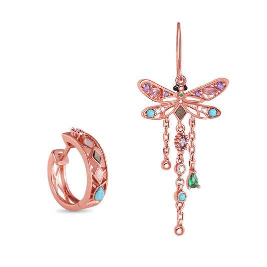 Asymmetry Dragonfly Turquoise Dangle Earrings 18k Rose Gold Plated_1