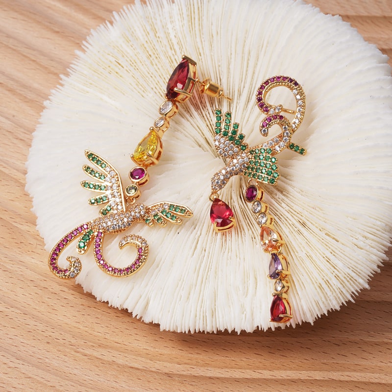 Asymmetrical Phoenix Zircon Stud Earrings_2