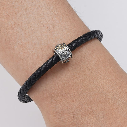 Skull King Charm Vintage Bead S925 Sterling Silver with Gift Copper Black Leather Men's Bracelet Jewelry for Men_4