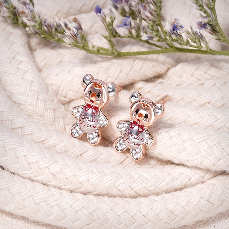 Cute Bear Stud Earrings 925 Sterling Silver Gift for Valentine's Day_2