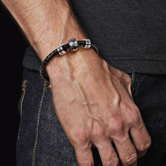 Skull Swords Snake Vintage Bead & Customized Classic Beads S925 Sterling Silver with Gift Copper Black Leather Men's Bracelet Jewelry for Men_3